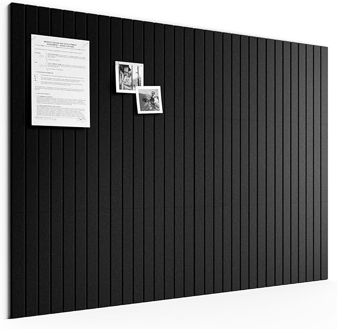 Bumusty 48"x 36" Large Felt Bulletin Board Tiles, Black | 12-Pack Cork Board Alternative, Wall Decor, 30 Pushpins, 60 Adhesive Tabs, Vision Board, Office, Classroom, Home, Dorm by BUMUSTY