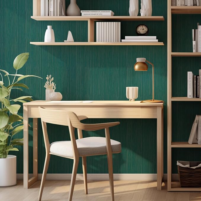 Teal Grasscloth Peel and Stick Wallpaper Vintage Texture Removable Waterproof Wallpaper for Room Walls, Cabinets, Furniture, Drawers, Desk A Set of 23.6"x480" - Image 7