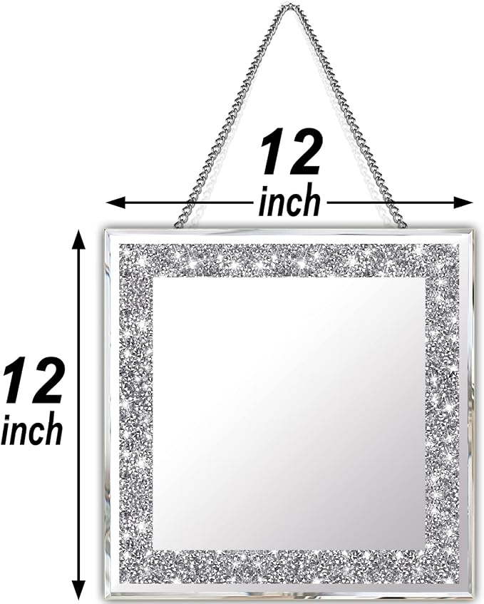 2 Piece Wall Mirrors, Crush Diamond Mirrors Decor, Silver Decorative for Living Room Bedroom, Bathroom. (12”x12”) - Image 7
