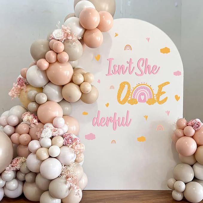 LHIUEM Boho Rainbow 1st Birthday Decals Cloud Rainbow Sweet Heart Shaped Decorations Wonderful Baby Girl Gift Bohemian Isn’t She Onederful First Birthday Stickers for Party Banner Backdrop Supplies - Image 3