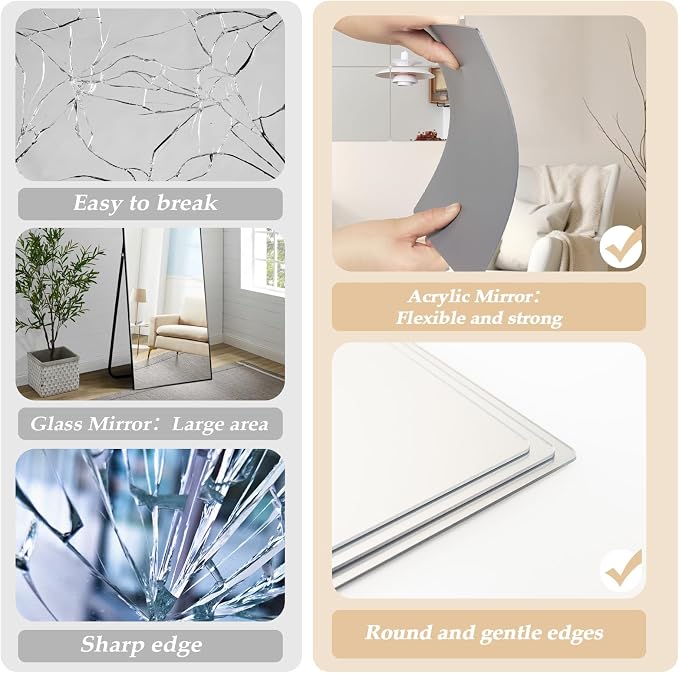 Abyssaly 4 Pack Wall Mirror Full Length, 11.8" x 11.8" Flexible Acrylic Mirror Tiles, Small Plastic Frameless Non-Glass Stick on Espejos Stickers for Bedroom Home Gym Door - Image 3