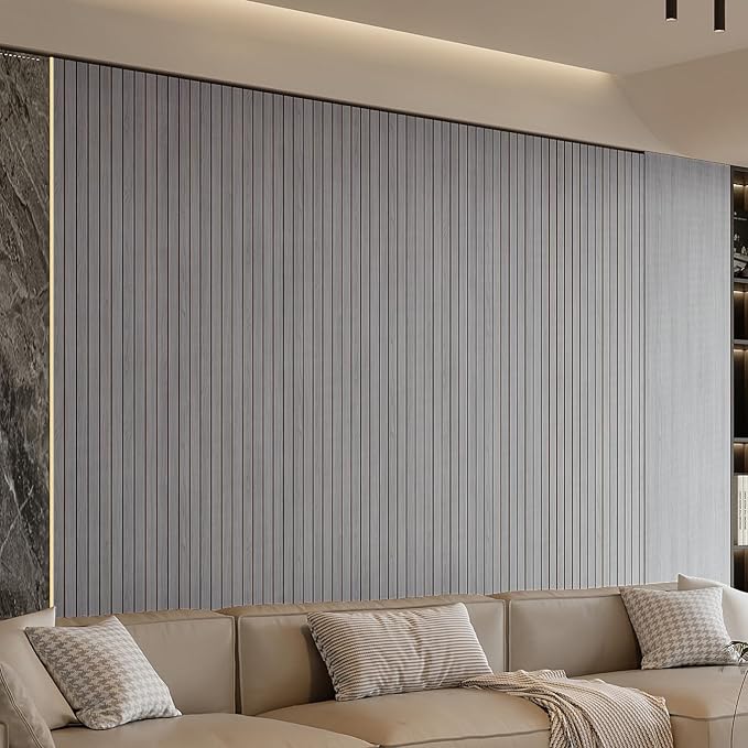 YU LI 3DH Peel and Stick PVC Slat Wall Panel 236"x15.75" Self-Adhesive Thick Faux Grey Wood Grain Wallpaper Panel 3D Soundproof Wall Panels for Walls & Ceilings - Image 2