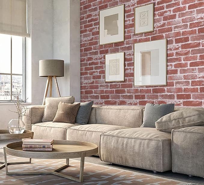 Timeet Textured 3D Brick Wallpaper Peel and Stick Wallpaper 17.7"×197" Self Adhesive Wallpaper Faux Brick Wallpaper Removable Wall Paper Home Living Room Halloween Christmas Decor DIY Red - Image 3