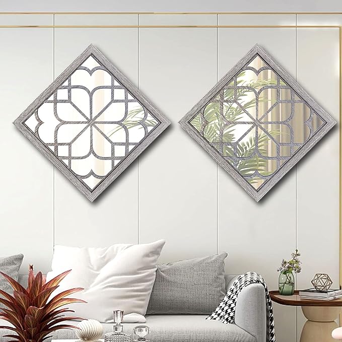 Wocred 2 PCS Square Wall Mirror,Gorgeous Rustic Farmhouse Accent Mirror,Barn Wood Color Entry Mirror for Bathroom Renovation,Bedrooms,Living Rooms and More(20”x20”) - Image 4