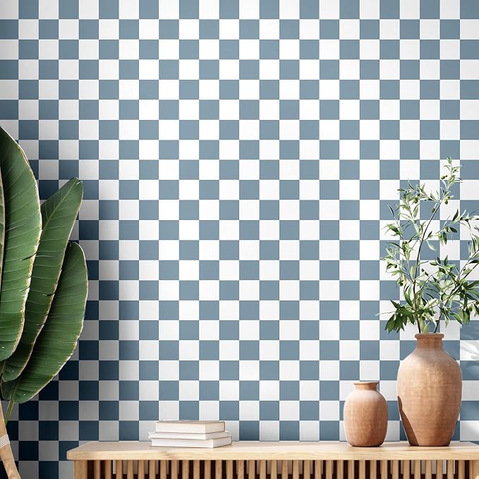 Drydiet Blue Checkered Peel and Stick Wallpaper 15.75'' X 118" | Plaid Funky Checkered Contact Paper, Waterproof Contact Wallpaper, Vintage Gingham Decor for Room Bathroom Cabinet, Trendy by Drydiet