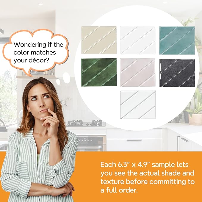 STICKGOO Herringbone Peel and Stick Backsplash Sample Kit, 6.3 x 4.9 in | Quarter-Size Color Samples, Preview the Look and Feel Before Buying, Multiple Colors, Thicker Vinyl, Kitchen/Bathroom - Image 3