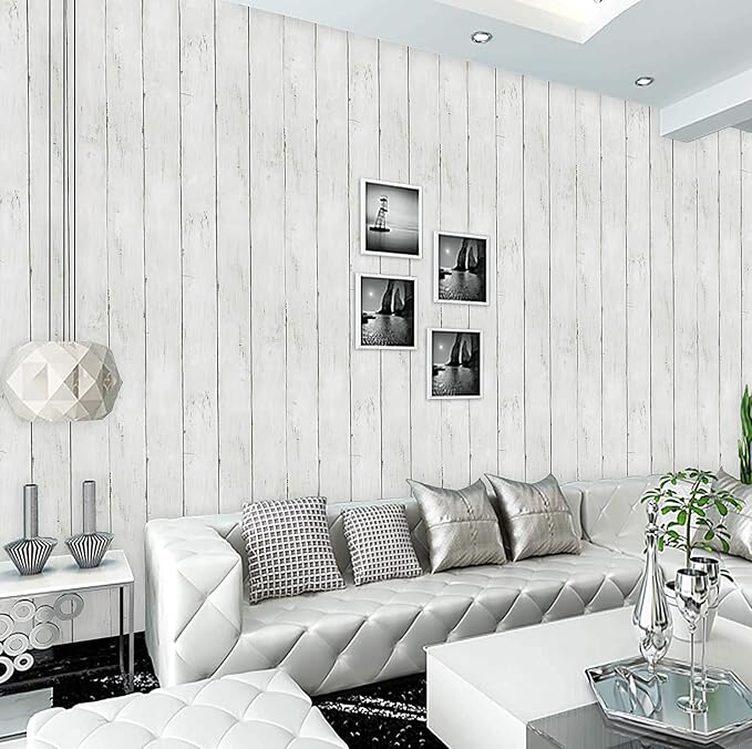 CiCiwind 590 in x17.7 in White Wood Peel and Stick Wallpaper Removable Vintage Wood Plank Wall Paper Self Adhesive Decorative Wall Covering - Image 7