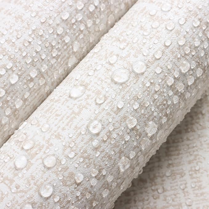 Beige Wallpaper Grasscloth Peel and Stick Wallpaper 17.7in x 393in | Faux Linen Vintage Wallpaper Textured Removable Wall Paper Grass Cloth Cabinets Bedroom for Cabinet Self Adhesive Vinyl - Image 6