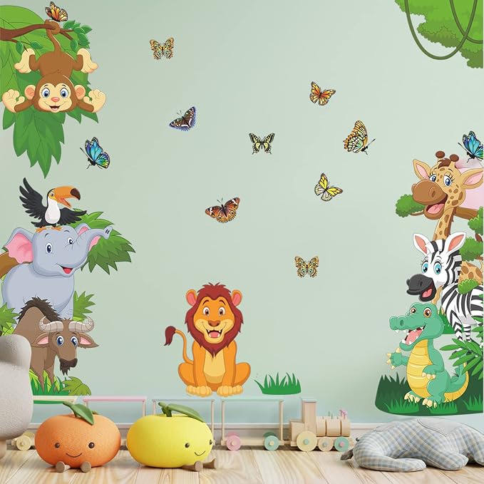 Supzone Jungle Animals Wall Stickers Forest Animals Wall Decal Elephant Monkey Giraffe Lion Wall Decor DIY Vinyl Mural Art for Kids Baby Nursery Bedroom Living Room Playroom - Image 4