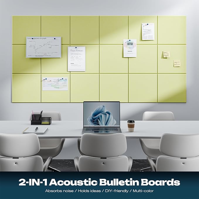 Sonicism 12 Pack Acoustic Wall Panels with Self-Adhesive, 12" X 12" X 0.4" Sound Proof Foam Panels, Decorative Soundproof Wall Panels, Sound Proof Absorbing Tiles for Home & Offices, Pale Yellow - Image 3