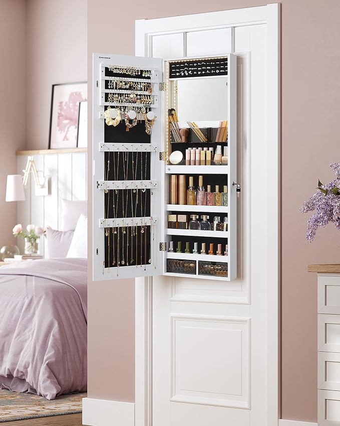 SONGMICS Mirror Jewelry Cabinet Armoire, Wall or Door Mounted, Lockable - Image 3