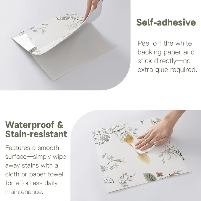 20pcs Floral Marble Peel and Stick Shower Wall Panels 11.8"x11.8" | (Total 19.4 Sq.Ft.) Botanical,Waterproof,Backsplash Tile,Stick on Wall,for Bathroom,Bedroom,Kitchen,Ceiling - Image 5