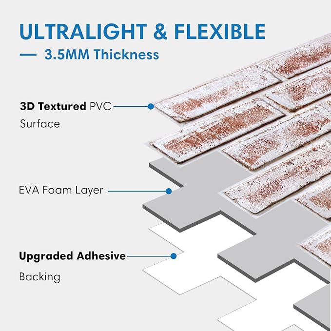 COMSTICKC 3D Faux Brick Wall Panels Peel and Stick, 10 Pcs 15.7" x 11.8" | Not Real Brick, Ultra-Light Thin PVC 3D Fake Brick Decorative Wall Covering for DIY Interior Decor, Cover 12.9 sq ft - Image 4