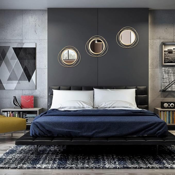 3 Set Round Mirrors for Wall Decor Living Room Bedroom Bathroom Dining Room Metal Circle Mirror Set Boho Decorative Sunburst Wall Art Accent Entryway - Gold 11 in - Image 4