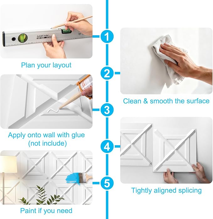 Art3d X-Shape Decorative 3D Wall Panels, 11.8 x 11.8 in, 33-Pack, White | PVC, Lightweight, Waterproof, Peel and Stick, Easy to Install, Durable, Flexible, Decorative, Ideal for Living Room, Bedroom - Image 8