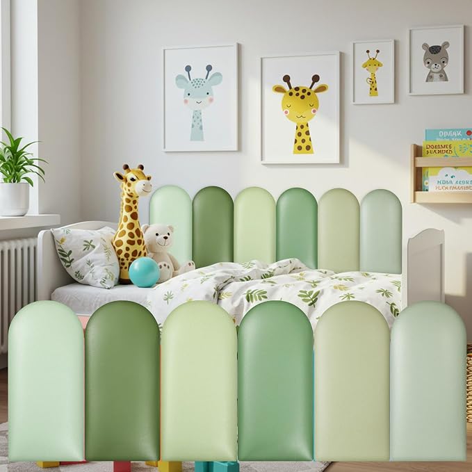 Jetec 6 Pcs Kids Wall Padding Panels, 1.18 Inch Thick Foam Wall Protector, 15.75 x 7.87 Inch Soft 3D Sage Green Safety Panels for Nursery & Playroom by Jetec