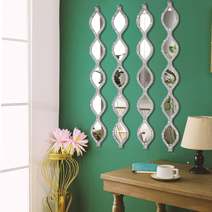 BBTO 4 Pcs Teardrop Mirror Wall Decor Silver Long Mirror Home Decorative - Image 5
