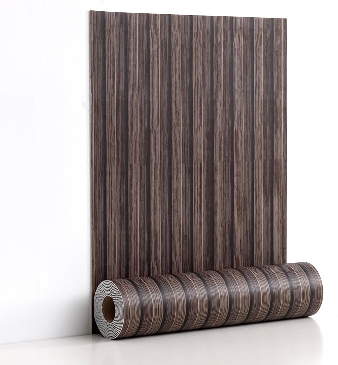 Haimin Wood Grain Slat Wall Panels Peel and Stick Faux Wood Thick Wallpaper | 118"x15.75" Waterproof PET & IXPE Foam Paneling Adhesive Smooth Beadboard Wallpaper Wall Covering Panels (Dark Brown) - Image 9