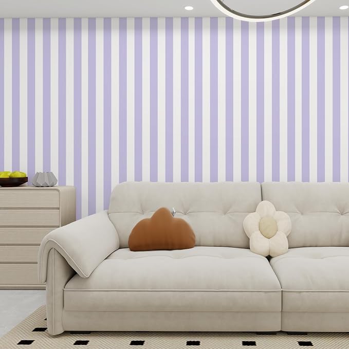 Purple and White Striped Wallpaper Peel and Stick Wallpaper Self-Adhesive Removable Waterproof Wall Paper for Walls Modern Vinyl Film 17.3”x1200” - Image 6