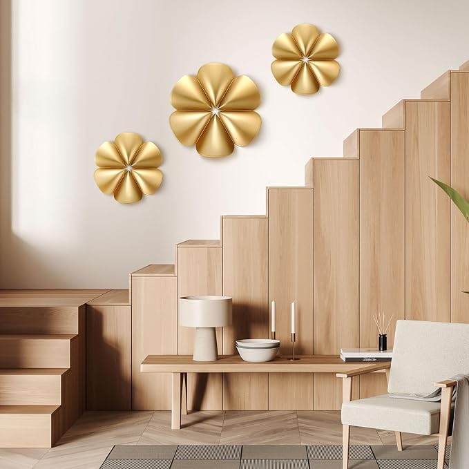 Fourluoo 3 Pack Gold Sunburst Mirrors for Wall Decor Circle Flowers Mirrors Decorative Gold Hanging Wall Art Flowers Mirror for Home Living Dinning Room Bedroom Bathroom Boho Decoration(Floral) - Image 2