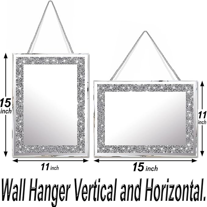 2 Piece Wall Mirrors, Crush Diamond Wall Décor Silver Decorative Mirrors for Living Room , Bedroom, Bathroom. (11”x15”) - Image 7