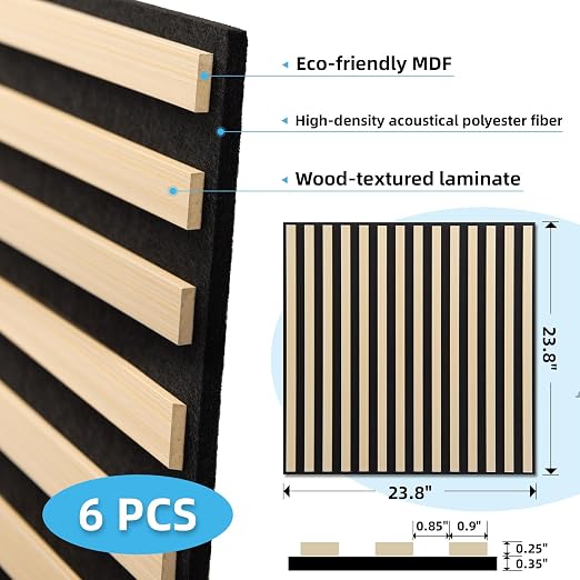 Art3d 6-Pack Acoustic Wood Slat Panel & Ceiling Tile, 2 x 2 ft, Ashtree | Crack-Resistant, Scratch-Resistant, Eco-Friendly, Durable, Grid Compatible, Ideal for Living Room, Bedroom & Home DIY Upgrade - Image 6