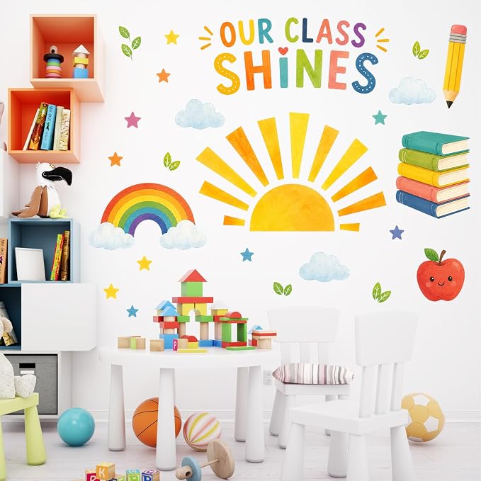 Boho Sun Wall Decal Watercolor Modern Half Sun Wall Decal Sun Rainbow Stationery Wall Stickers Vinyl Sticker for Classroom Playroom Bedroom Wall Decor - Image 7