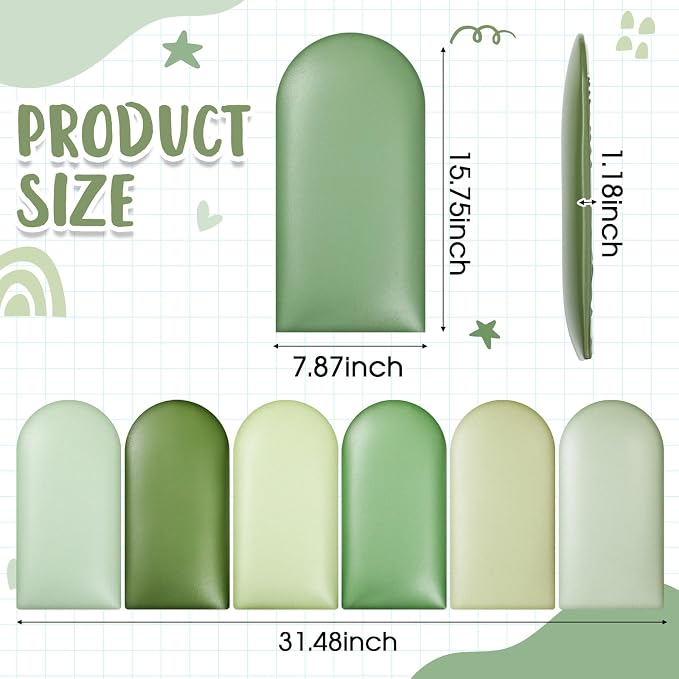 Jetec 6 Pcs Kids Wall Padding Panels, 1.18 Inch Thick Foam Wall Protector, 15.75 x 7.87 Inch Soft 3D Sage Green Safety Panels for Nursery & Playroom - Image 2