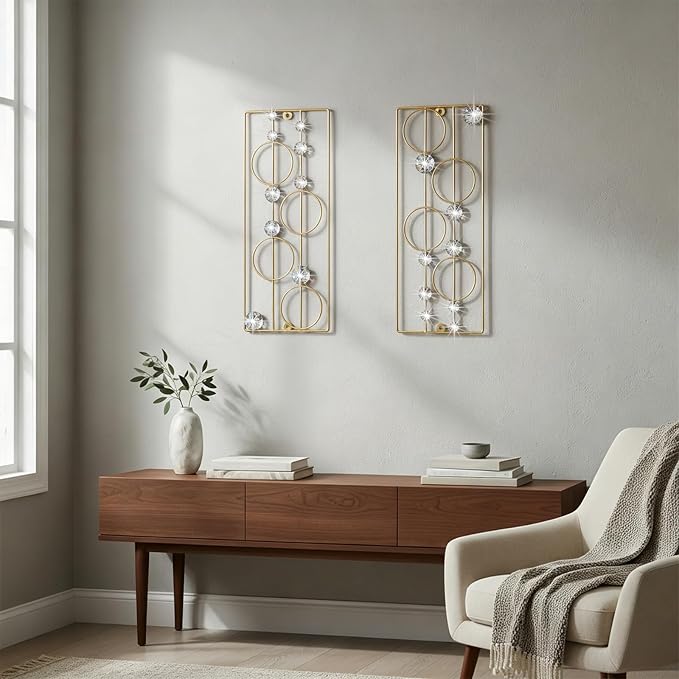 ZEXUIRU 2 Pcs Abstract Metal Art for Wall Decor Living Room Bedroom Bathroom Office Metal Bling Modern Geometric Hanging Vertical Small Iron Sculpture Plaque Pack -Gold 15.7in - Image 6
