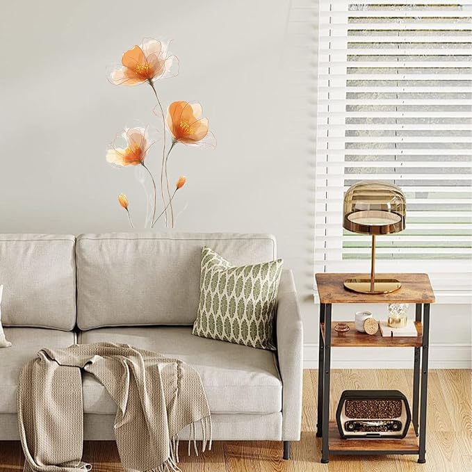 ANNA QUEEN Minimalist Orange Flower Wall Decals Peel and Stick Modern Floral Wall Stickers Removable Vinyl Botanical Wall Decor for Living Room Bedroom Hallway Elegant Wall Art - Image 6