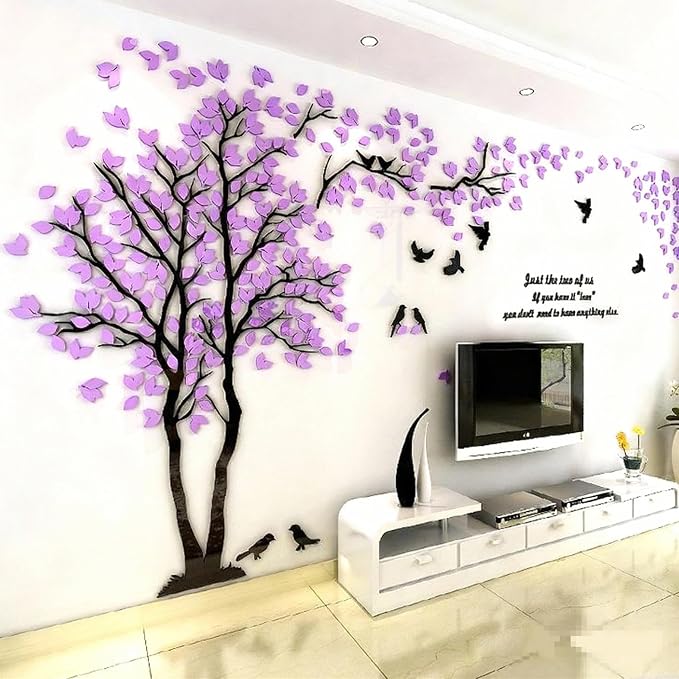 Family Tree Wall Decor Decals - DIY 3D Tree of Life Wall Art Large Decal Stickers Silver Decor Living Room Mural for Bedroom Hallway Home TV Background (Purple Left,M-98X51in) - Image 5