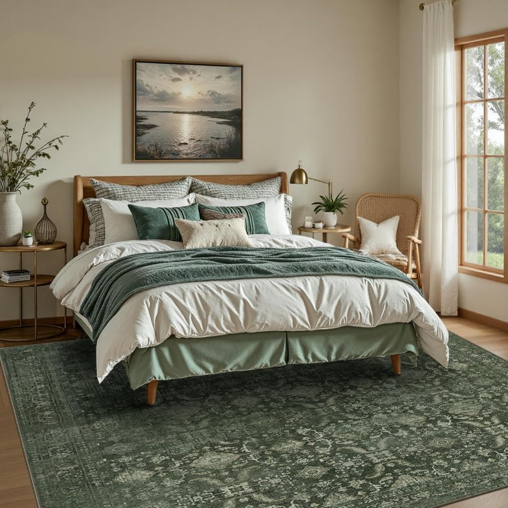 Rugxara Area Rugs 5x7 Washable Rug for Living Room Bedroom, Vintage Green - Image 5