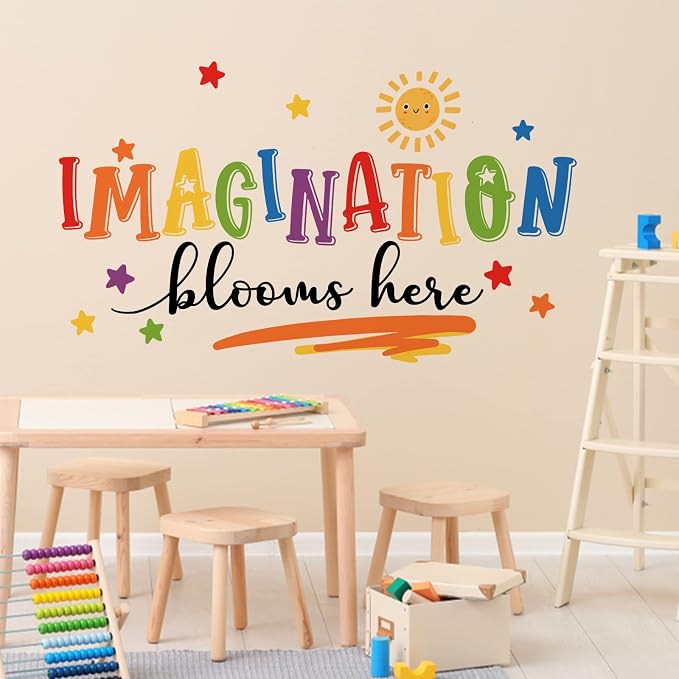 Mfault Imagination Blooms Here Kids Playroom Classroom Wall Decals Stickers, Watercolor Sun Star Baby Boys Girls Nursery Decoration Bedroom Art, Neutral Preschool Toddlers Daycare Room Decor | Watercolor Sun Star Baby Boys Girls Nursery Decoration Bedr... - Image 4