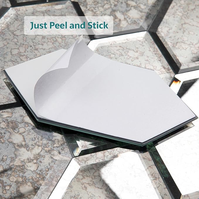 Peel and Stick Beveled Antique Mirror Tile, Mirror Backsplash Tiles for Kitchen Bathroom Wall 4x6 Inch Long Hexagon 30 Pcs, 4.8 SQ.FT - Image 2