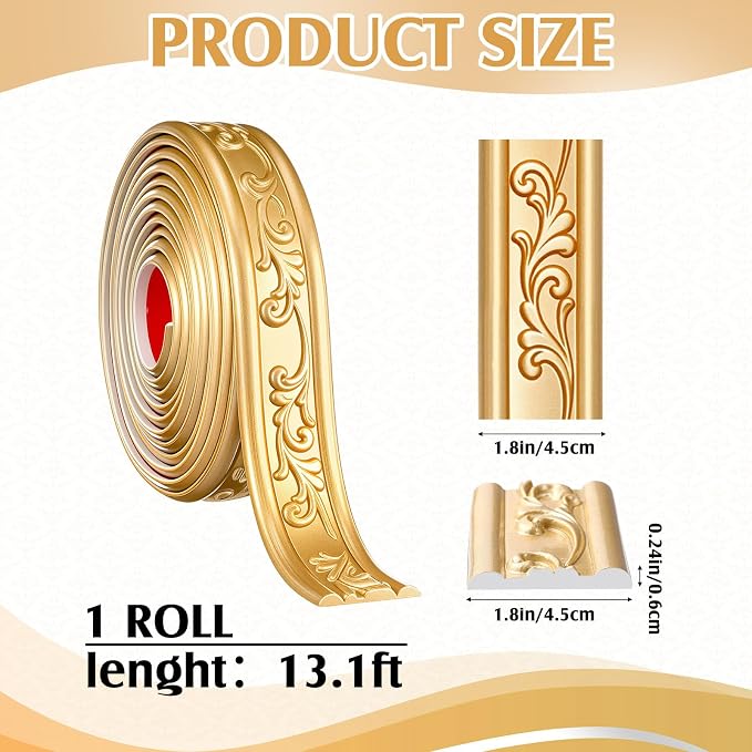 Champagne Gold Peel and Stick Crown Molding Trim, 13.1 ft X 1.8" - Image 2