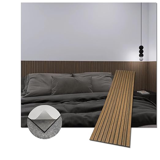 Modern Self-Adhesive Wood Slat Wall Panels, Peel and Stick Wooden Design, Decorative Wall Covering, 8-Pack 47.24x11.81in. Natural Wood Surface(Dark Walnut) by eazart