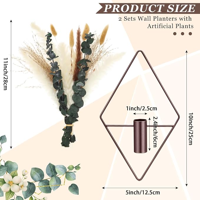Canlierr 4 Pcs Wall Decor Hanging Planters, Mixed Plants, Bronze - Image 2