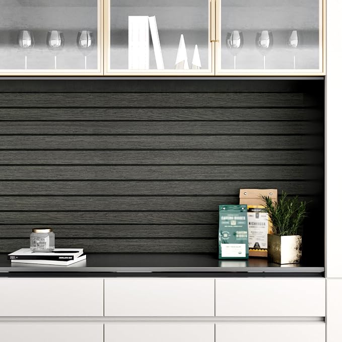 Wallercity Black/Grey Wood 3D Wall Panels Peel and Stick Faux Wooden Slat Wall Paneling Flexible Wood Panel Self Adhesive Foam Slat Acoustic Panels for Interior Walls Bedroom Living Room 11.8"x118" - Image 6