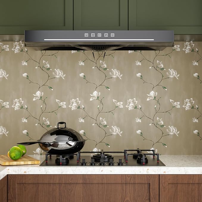 Laatse Vintage Khaki Floral Bird Wallpaper Peel and Stick 17.5" × 118" | Self Adhesive/Removable/Waterproof/Thick Vinyl Contact Paper for Bathroom Bedroom Shelf Cabinet Drawer,Prepasted,Easy Peel - Image 2