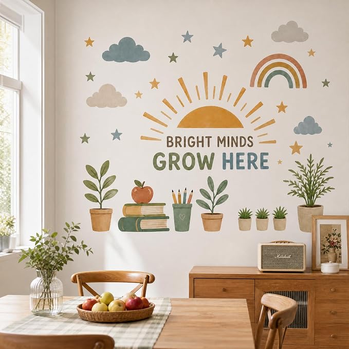 Boho Sun Wall Decal Watercolor Modern Half Sun Wall Decal Sun Cloud Wall Stickers Vinyl Sticker for Classroom Playroom Bedroom Wall Decor - Image 5