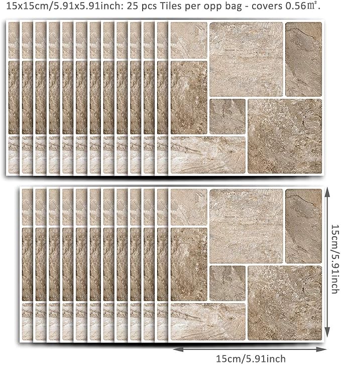 Alwayspon 25 Pcs Self-Adhesive Peel and Stick Tile Decal, Water-Proof Backsplash Wall Tile Sticker for Kitchen Bathroom, 6x6inch - Image 6