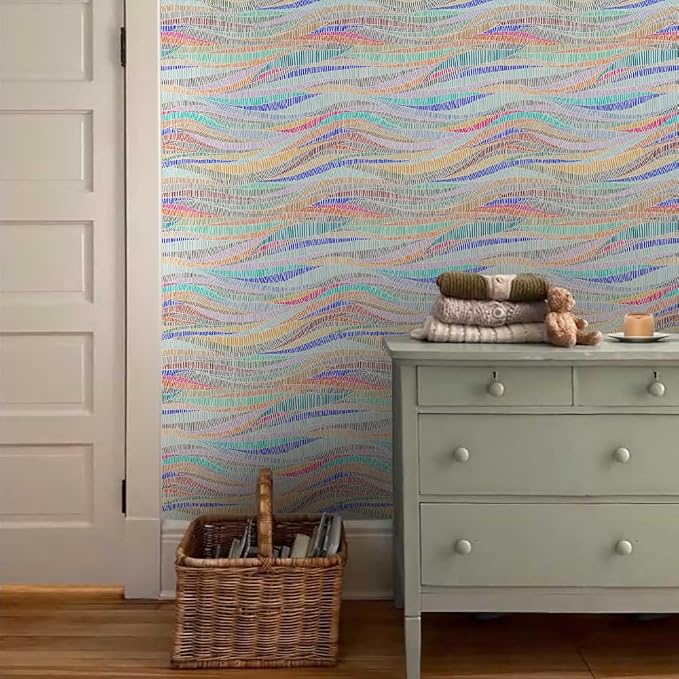 MuralPeel Colorful Geometrical Wave Mosaic Modern Peel and Stick Wallpaper Self Adhesive Removable Easy Peel Off Stick on Wall Paper for Bedroom Cabinet Renter Friendly - Image 3