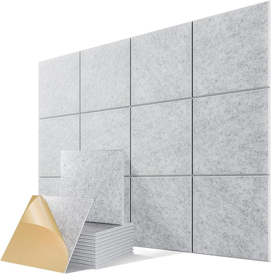 12 Pack Self-Adhesive Acoustic Panels, 12" X 12" X 0.4" High-Density Polyester Sound Proof Foam Panels for Walls, Soundproof Wall Panels for Home & Office (Sliver Gray) by Lebenforce