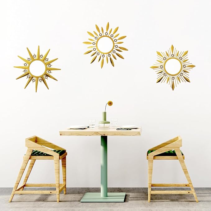 Champagne Gold Round Mirrors for Wall Art Pack of 3 Decorative Mirror - Image 8