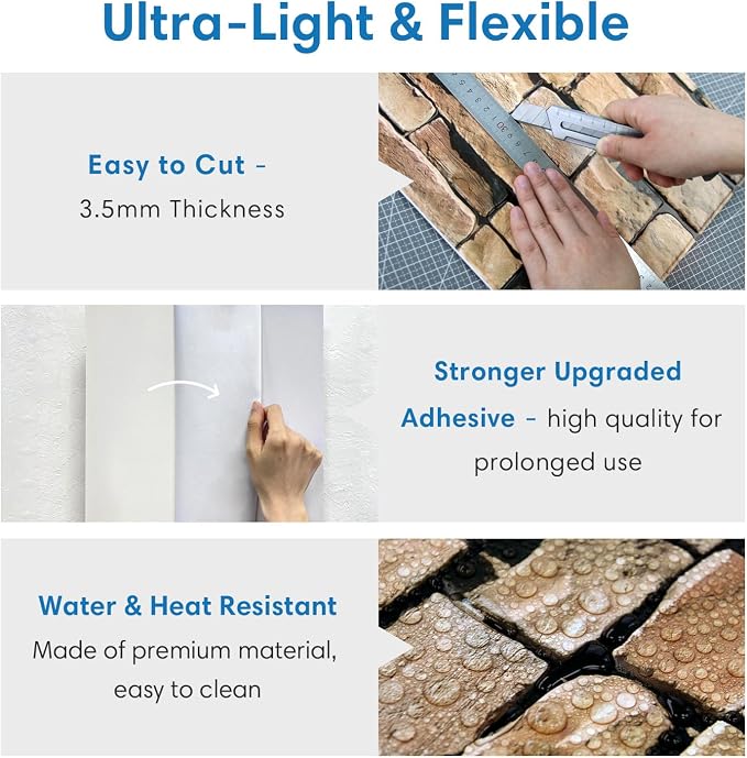 COMSTICKC 3D Peel and Stick Faux Stone Wall Panels for Quick DIY Wall Decor | 10 Pcs 11.8" x 11.8", Not Real Stone, Lightweight Thin PVC Decorative Tiles Wall Sticker Wallpaper, Cover 9.7 sq ft - Image 5