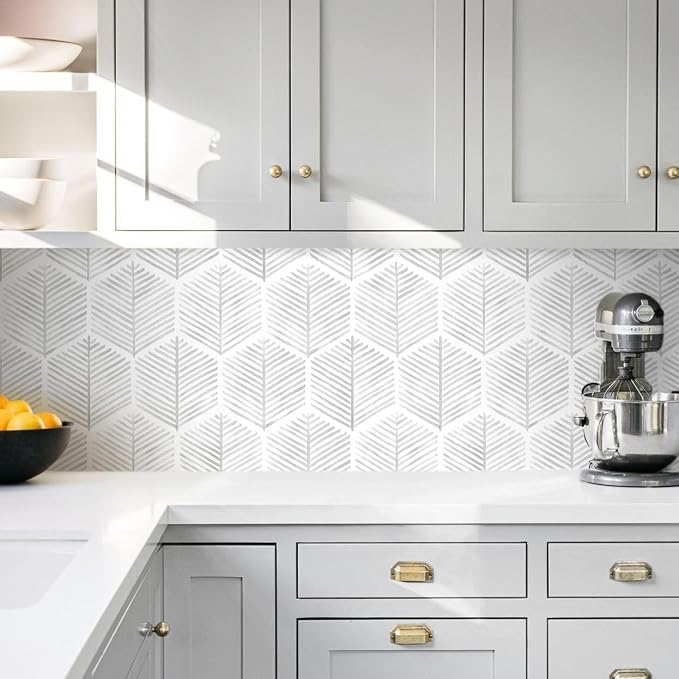 MelunMer Modern Peel and Stick Wallpaper Boho Contact Paper 17.3''×512'' | Grey and White Self Adhesive Removable Wallpaper for Bedroom/Bathroom Waterproof Geometric Contact Paper for Cabinets, Drawer - Image 6