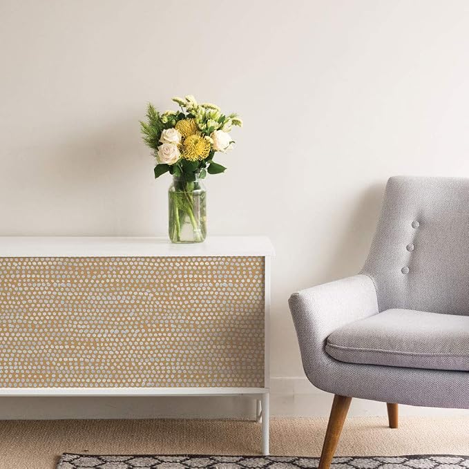 Tempaper Toasted Turmeric Moire Dots Removable Peel and Stick Wallpaper, 20.5 in X 16.5 ft, Made in the USA - Image 4