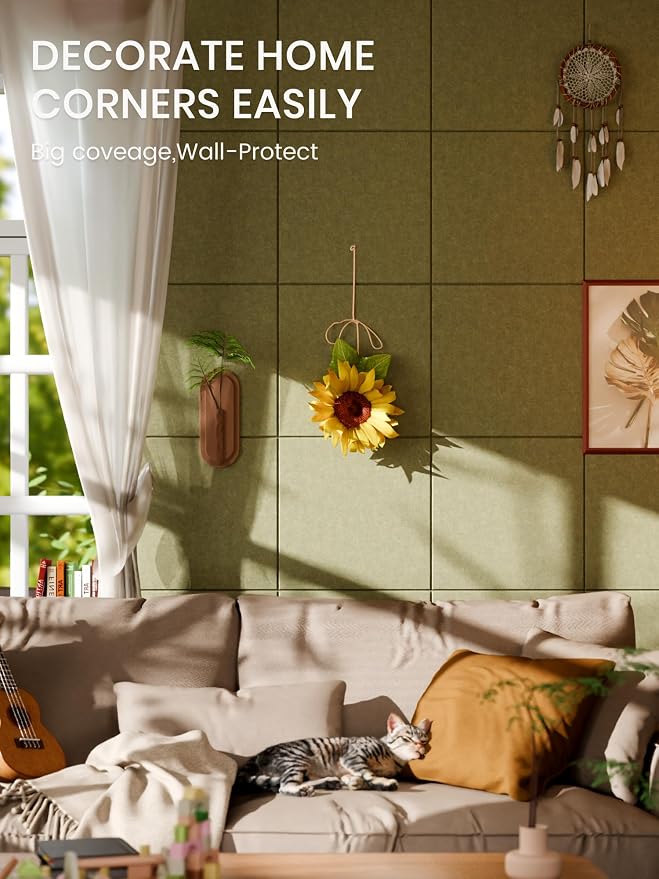 Bumusty 48"x 36" Large Felt Bulletin Board Tiles, Olive Green | 12-Pack Cork Board Alternative, Wall Decor, 30 Pushpins, 60 Adhesive Tabs, Vision Board, Office, Classroom, Home, Dorm - Image 4