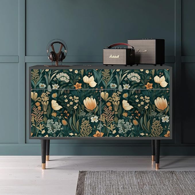 Orainege Vintage Floral Peel and Stick Wallpaper Boho Floral Contact Paper | 17.3in x118.1in Flower Wallpaper Peel and Stick Flower Self Adhesive Wall paper for Bedroom Removable Decorative - Image 9