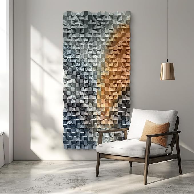 LIUZEYUE - Premium Artisanal 3D Wood Wall Sculpture, Large Hand-Painted Geometric Mosaic Mural, Unique Solid Wood Statement Piece for Luxury Living Room, 2-Way Hanging Orientation 35.4"x70.8" by Unknown